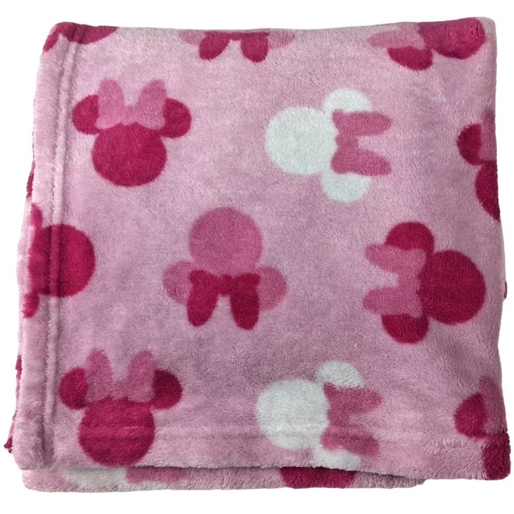 Disney Baby Pink Minnie Mouse Face Blanket Fleece Soft White Bow 32x32 Girl